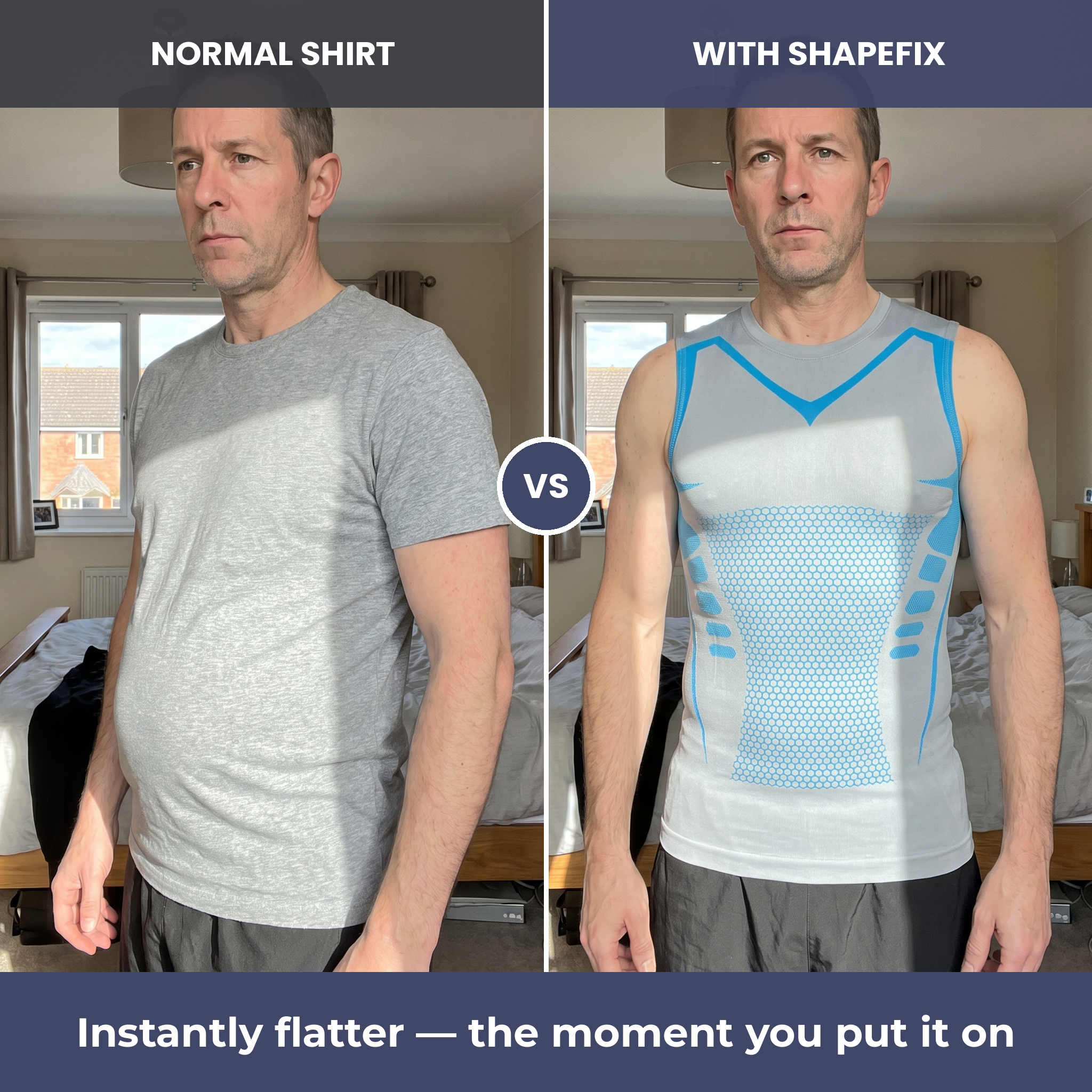 [en] Before–after: normal shirt vs. ShapeFix